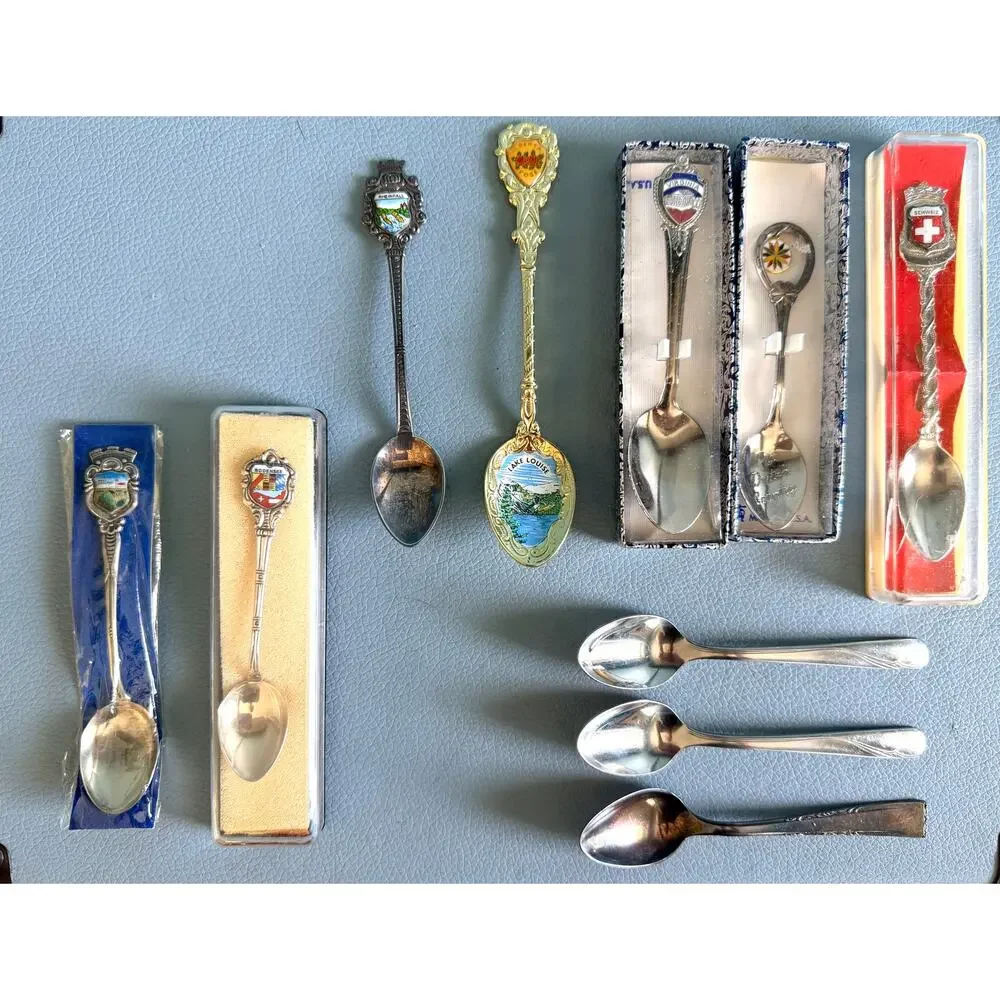 Vintage Souvenir & 2 Solid Silver Demitasse Spoon 10-Piece Estate Lot